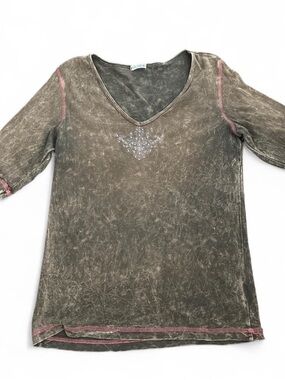 Vintage Y2K Acid Wash Embellished V-Neck Top